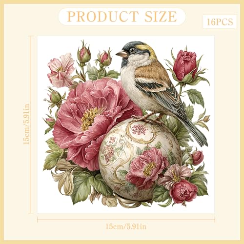 16 Pcs Vintage Floral Rub-On Transfers for Furniture & Crafts, 6 x 6 Inch - style: Vintage Rose Birds