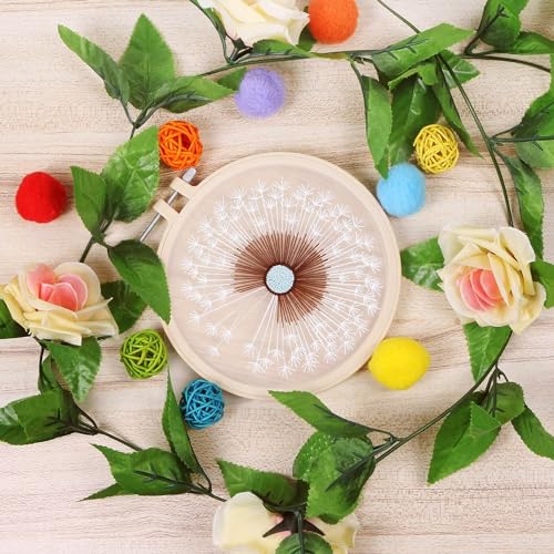 KISSBUTY Full Range Embroidery Starter Kit with Dandelion Pattern, Plastic Hoop, Color Threads, Tools