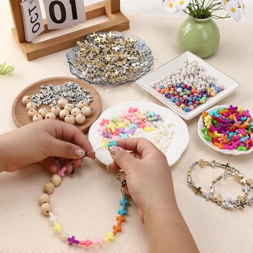200PCS Mixed Gold and Silver Metal Cross Beads for Jewelry Making - color: Alloy-Gold & Silver