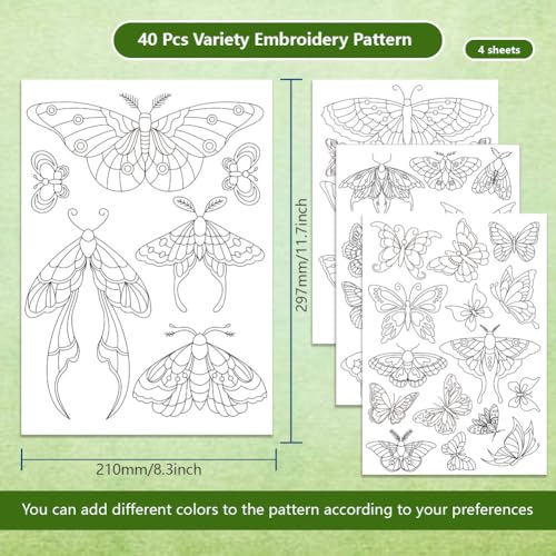BENECREAT 4 Sheets 40Pcs Stick and Stitch Embroidery Paper, Butterflies Stabilizer Water Soluble Hand Sewing for Carves, Shirts, Coats, Bags, Towels - color: Butterflies