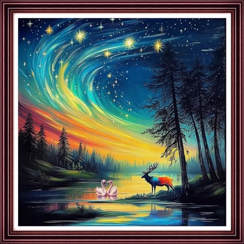 Funchey Counted Cross Stitch Kits for Adults Needlepoint Kits Unprinted Cross Stitching Embroidery Kit 11CT Cross Stitch Supplies-Northern Lights Scenery 18x18 inch - color: ArtsKit22