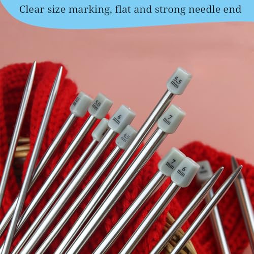 Weabetfu 55pcs Metal Knitting Needle Set,Aluminum Straight Single Pointed Stainless Steel Knitting Needles,11 Size 2mm-8mm,10inch Length for Handmade DIY Knitting with Accessories - size: 25cm