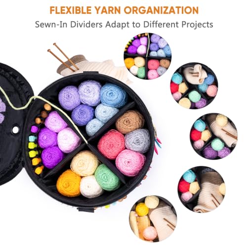 Canvas Yarn Storage Organizer with Removable Dividers, Crochet&Knitting Bag - color: Black Sand