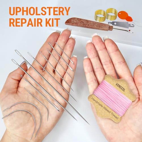 Upholstery Repair Kit: Waxed Sewing Thread (Pink Color) & Heavy Duty Needles (11 PCS) for Leather, Canvas & Quilting Thread - color: Pink