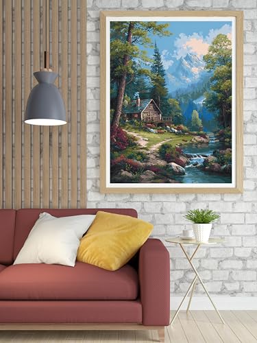 Moohue 14CT Counted Cross Stitch Kits for Adults Advanced Mountains Lake Printed Stamped Cross Stitch Kits for Adults (Mountain Lake 5) - color: Mountain lake 5