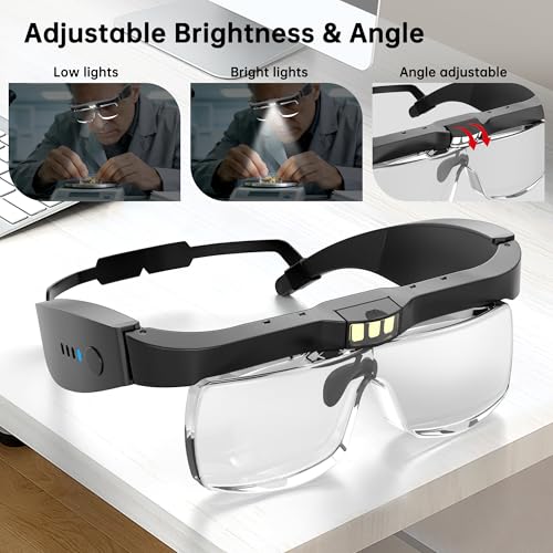 Magnifying Glasses with Light,0.75X-4.0X Magnifying Headset | Detachable 5 Lenses,3 LED Lights,Rechargeable Magnify Glasses, Hands Free Headband Magnifier for Close Work Hobby Crafts for Jewelry - color: Black