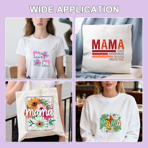 Dtf Transfers Ready to Press -20Pcs Mother's Day Iron on Transfers for Tshirts, Floral Mama Iron on Decals Patches, Flower Mama Heat Transfer Stickers for Clothes Pillows Bag DIY Crafts - color: Mama 555