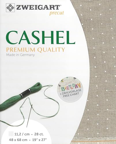 Wizardi Cashel Mini Dots 28 Count Linen with White Mini Dots 3281/1399. Needlework Canvas, Cross-Stitch Fabric, Embroidery Cloth, Needlepoint Canvas. 100% Linen. Precut Zweigart - color: Linen With White Mini Dots
