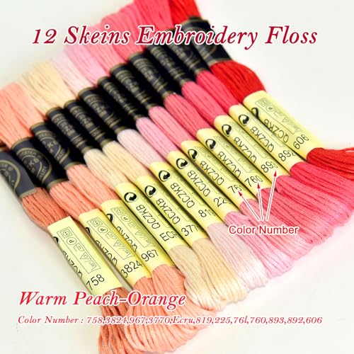 Premium Rainbow Color Embroidery Floss - Cross Stitch Threads - Friendship Bracelets Floss - Crafts Floss - 12 Skeins Per Pack Embroidery Floss,Warm Peach-Orange - color: Warm Peach-Orange