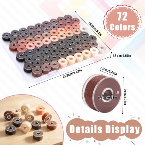 72 Pcs Pre-Wound Bobbins Sewing Thread 72 Colors (Brown) - color: Brown