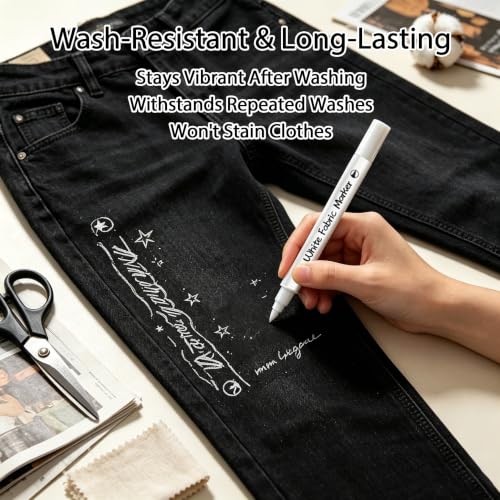 White Fabric Markers 5PCS, Dual-Tip Fabric Permanent Markers for Dark Clothes, Fabric Paint Pens for T-Shirts, Jeans, Canvas Shoes, Bags & Hats - color: White