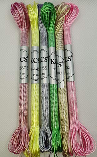 KCS 6-Strand Cross Stitch Metallic Variegated Pearl Shiny Embroidery Floss (6 skeins, Solid Color 2) - color: Solid color 2