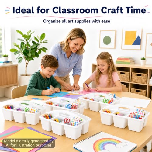 6 Pack Classroom Caddy with Handle, 6 Compartment (White) - color: White