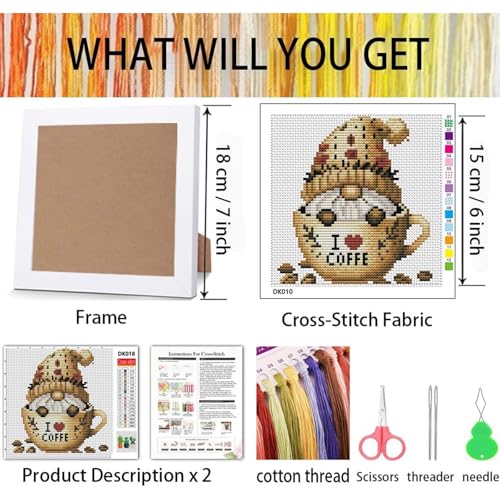 niurenmaoyi Gnome 11CT Cross Stitch Kits for Beginner with Framed,7x7in - color: Cross Stitch Kits0518-09