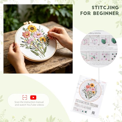 MAKHOT Canvas Tote Bag Embroidery Kit for Beginners,Cross Stitch Kits for Adults,Embroidery Bag Women(White) - color: White