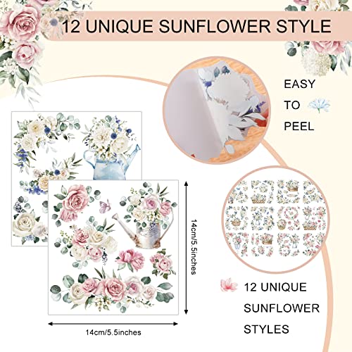 BBTO 12 Sheets Rub on Transfers for Crafts Wood Furniture DIY, 5.5" x 5.7" - style: White Rose