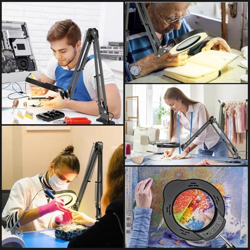 15X 10X Magnifying Glass with Light and Clamp, Magnifying Lamp