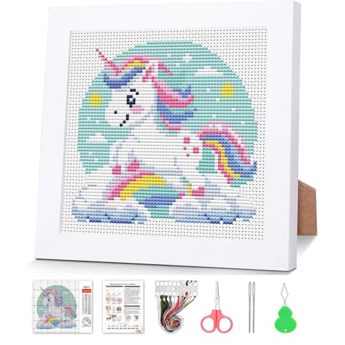 Rainbow Horse Stamped Cross Stitch Kits for Adult Beginner with Frame - color: Rainbow Animals