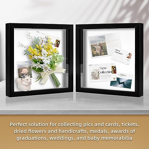 Muzilife 10x10 Shadow Box Wood Picture Frame with Stand, Glass, Black - color: 1pcs 10x10-black