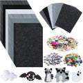 42Pcs Black Gray Fabric Sheets 8 x 12 Inch Assorted Soft Black Gray White Thick Felt Pack with Wiggle Google Eyes Pom Poms Glitter Patchwork Craft Supply for DlY Sewing Creative Art Project Decor - style: Black Series