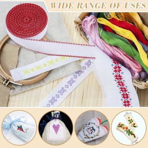 BENECREAT 14.8Yard x 1.4In Aida Band with FireBrick Edge, Cross Stitch Embroidery Band for Home Embroidery Decoration, Bookmark, DIY Crafts - color: Firebrick