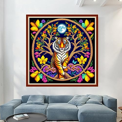 Dimensean Stamped Cross Stitch Kits Full Range of Embroidery Patterns Starter Kits for Beginners Adult DIY Cross Stitches Needlepoint Kits 11CT-Tiger Wreath 17.7x17.7 inch - color: Pattern Style 12