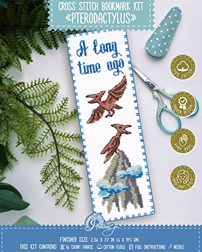Povitrulya Dinosaur Counted Cross Stitch Kit Pterodactyl - DIY Bookmark Set for Hand Embroidery, Suitable for adultss - color: Pterodactyl