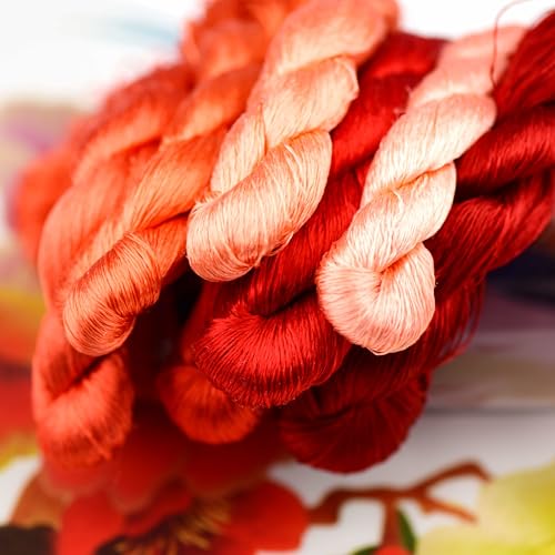 Natural Silk Thread for Embroidery, 7 Vibrant Colors, 110m Each, Handmade Silk Floss（07） - color: 07