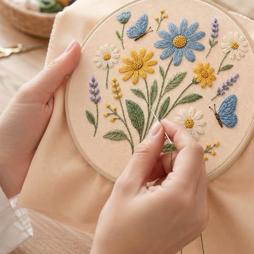 ARTopet 2Pcs Embroidery Kit for Adults Beginners Flower DIY Craft Starter Set Cotton Needlepoint Set with 7.87In Hoop Threads Tools Perfect Gifts for Hobbyists to Create Wall Art-04 - color: 2Pcs-04