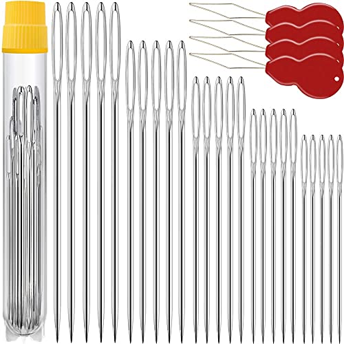 Premium Large Eye, Large Gauge Needles for Hand Sewing - Assorted Sizes, Including Embroidery - 50 PCs with 4 Threaders - color: 50 pack