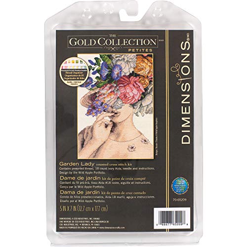 Dimensions 70-65209 Garden Lady Counted Cross Stitch Kit, 18 Ivory Aida, 5'' x 7"