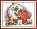 CaptainCrafts Counted Cross Stitch Kits for Adults Tea Pattern - color: Cross Stitch and Afternoon Tea in Autumn, style: Counted 14CT