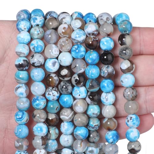 45pcs Round Loose Blue&Coffee Fire Agate Beads for Bracelet Beads，8mm Gemstone Bead Round Loose Stone Beads for Jewelry Making DIY Bracelet Necklace Earrings - color: blue&coffee fire agate, size: 8mm