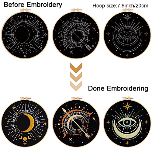 Louise Maelys 3 Pack Celestial Tarot Embroidery Kit Moon Evil Eye - color: kit-7