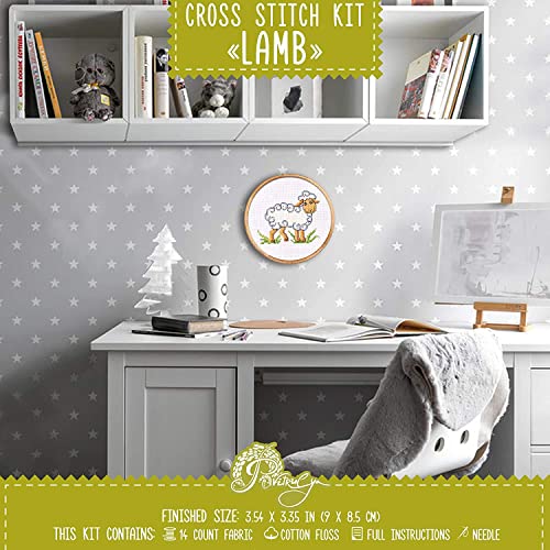 Counted Cross Stitch Kit 'Lamb' - DIY Embroidery Set with a White Sheep - color: Lamb