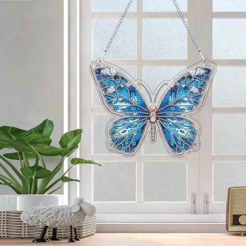 STGLCR DIY Hanging Diamond Art Pendant Painting Kit Butterfly, Special Crystal Gemoration Craft Painting Kit Ornament, 6.06x7.79inch，Crystal Art for Home Wall Window Dec - color: Butterfly