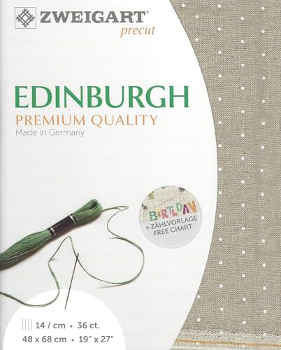 Wizardi Edinburgh Mini Dots 36 Count Linen with White Mini Dots. Needlework Canvas, Cross-Stitch Fabric, Embroidery Cloth, Needlepoint Canvas. 3217/1399 Precut Zweigart - color: Linen with White Mini Dots