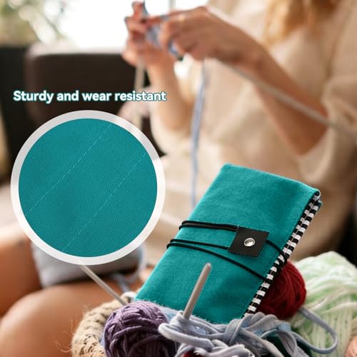 HERCHR Crochet Hook Case Holder Organizer, Portable Roll up Crochet Hook Organizer Oxford Cloth Knitting Needle Case with Clasp for Straight and Circular Needles, 10.43x13.38 Inches Unfolded - color: green