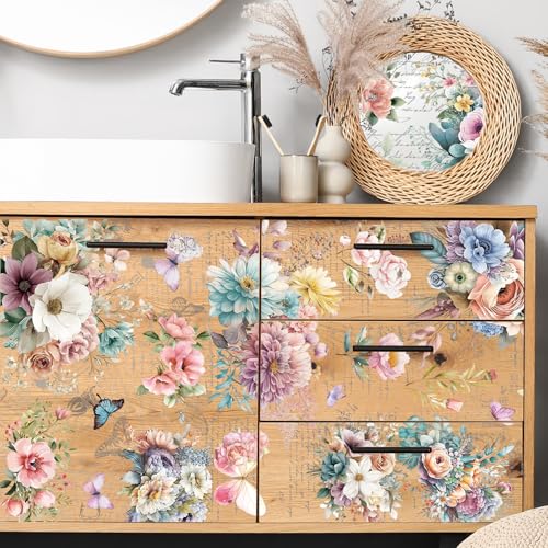 Wxiben 6 Pcs Watercolor Floral Rub on Transfers for Crafts and Furniture - style: Vintage Flower