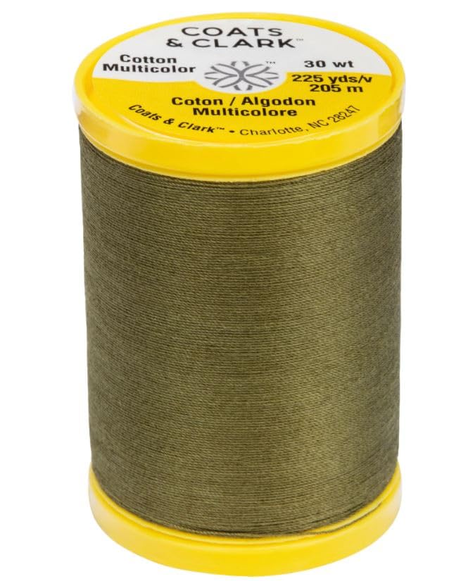 Coats & Clark Cotton All Purpose Sewing Thread 100% Mercerized Cotton 225 Yards Each Spool S970 2 Pack Bundle with 3 Bella's Crafts Needle Threaders (Bronze Green) - color: Bronze Green