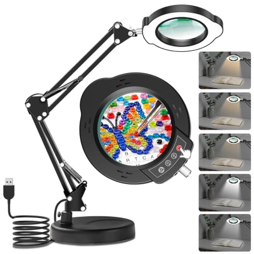 10X Magnifying Glass with Light and Stand 2-in-1 LED Lighted Desk Lamp - color: Black 2