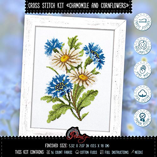 Povitrulya Chamomile Cornflower Counted Cross Stitch Kit - Wildflower - color: Chamomile and Cornflowers