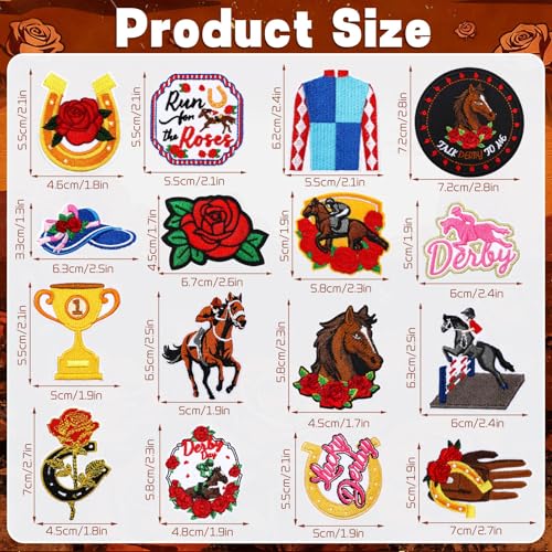 AUGSUN 36Pcs Kentucky Derby Iron on Patches Race Horse Sew on Appliques - style: Derby