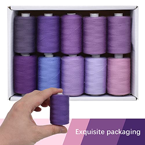 Sewing Thread 10 Color Sewing Industrial Purpose 1000 Yards Per Spool 40S/2 Polyester for DIY Sewing Machine,Embroidery Machine,Hand Sewing (Purple) - color: Purple