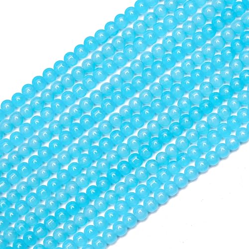400PCs 4mm Aquamarine Jade Glass Beads Bulk, Round Smooth Hole Glass Crystal Beads for Jewelry Making, DIY Bracelets, Necklaces, Bag Charms, Keychains and Craft Projects - color: Jade Aquamarine, size: 4MM
