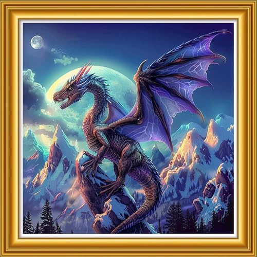 Dooxvey Counted Cross Stitch Kits for Adults 11CT Printed Cross-Stitch Patterns Cross Stitching Embroidery Kit Stamped or Counted Needlepoint Kits-Moon Dragon 18x18 inch - color: ColorDIY01