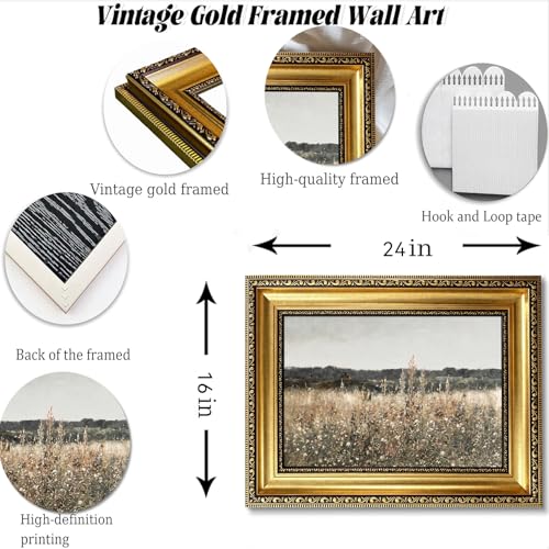 Gold Framed Vintage Wildflower Field Meadow Canvas Wall Art,16x24in - color: Wildflower Gold Framed, size: 24"L x 16"W
