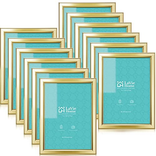 LaVie Home 5x7 Picture Frames (12 Pack, Gold) Simple Designed Photo Frame with High Definition Glass for Wall Mount & Table Top Display, Set of 12 Classic Collection - color: Gold, size: 5x7