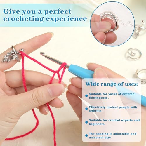 8 Pcs Crochet Ring, Adjustable Crochet Ring for Finger, Tension Rings - color: Silver - 8 Pcs