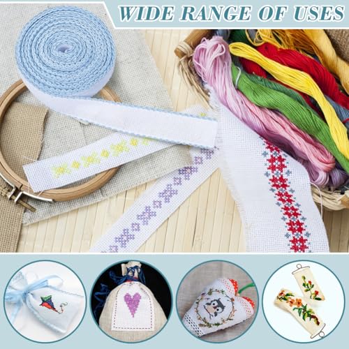 BENECREAT 14.8yd x 1.4in Aida Band with Light Sky Blue Edge, Cross Stitch Fabric for Embroidery Needlework Bookmark DIY Crafts, 0.7mm Thick - color: Light Sky Blue Edge